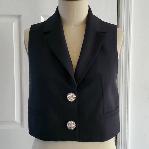 ZARA JEWEL BUTTON CROPPED VEST SIZE MEDIUM - Picture 2 of 8